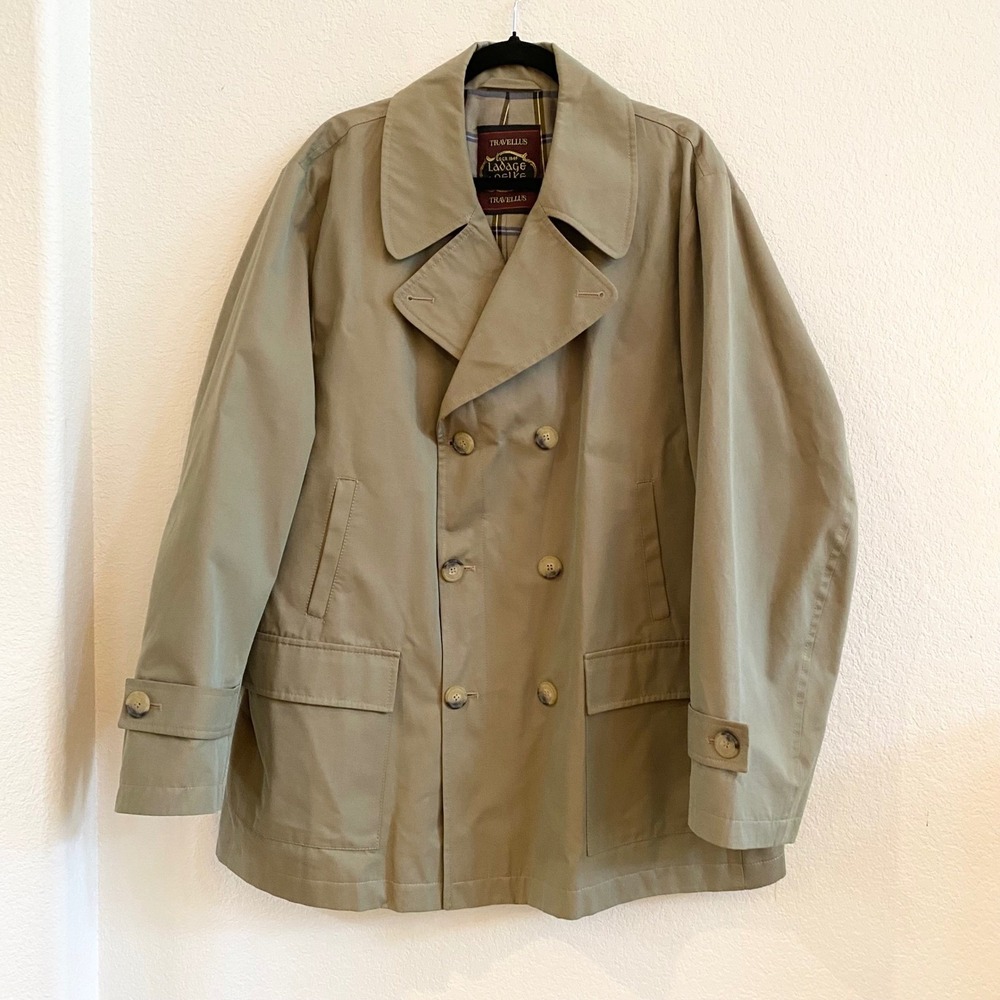 Travellus Ladage & Oelke Hamburg Mens Double Breasted‎ Khaki Trench Coat Size 60